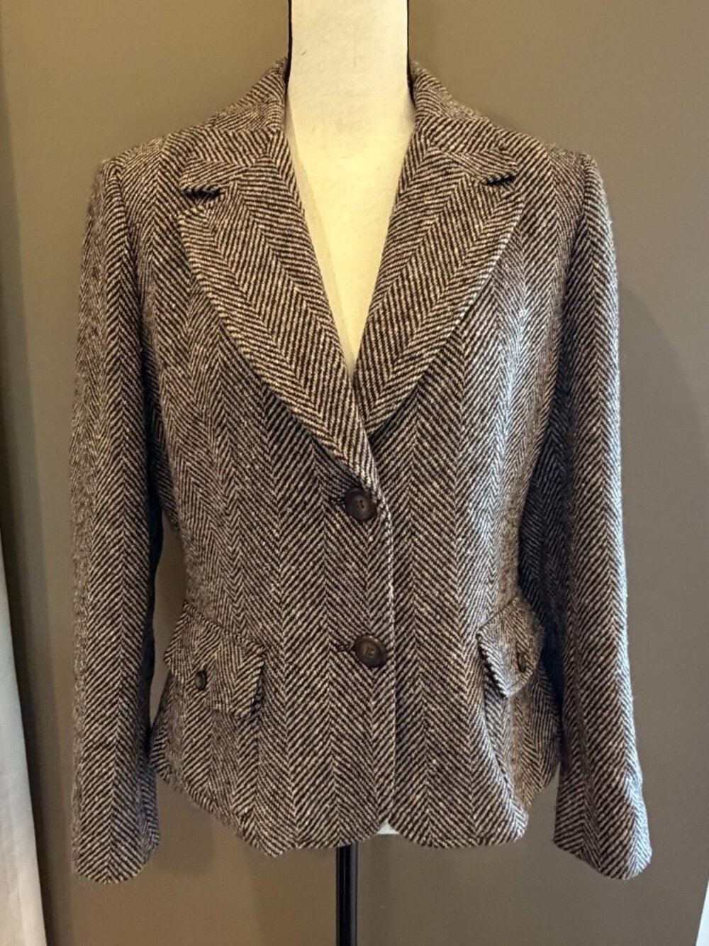 Herringbone Tweed Women's Blazer by per una by M&S Office Wool Bend, Size 14